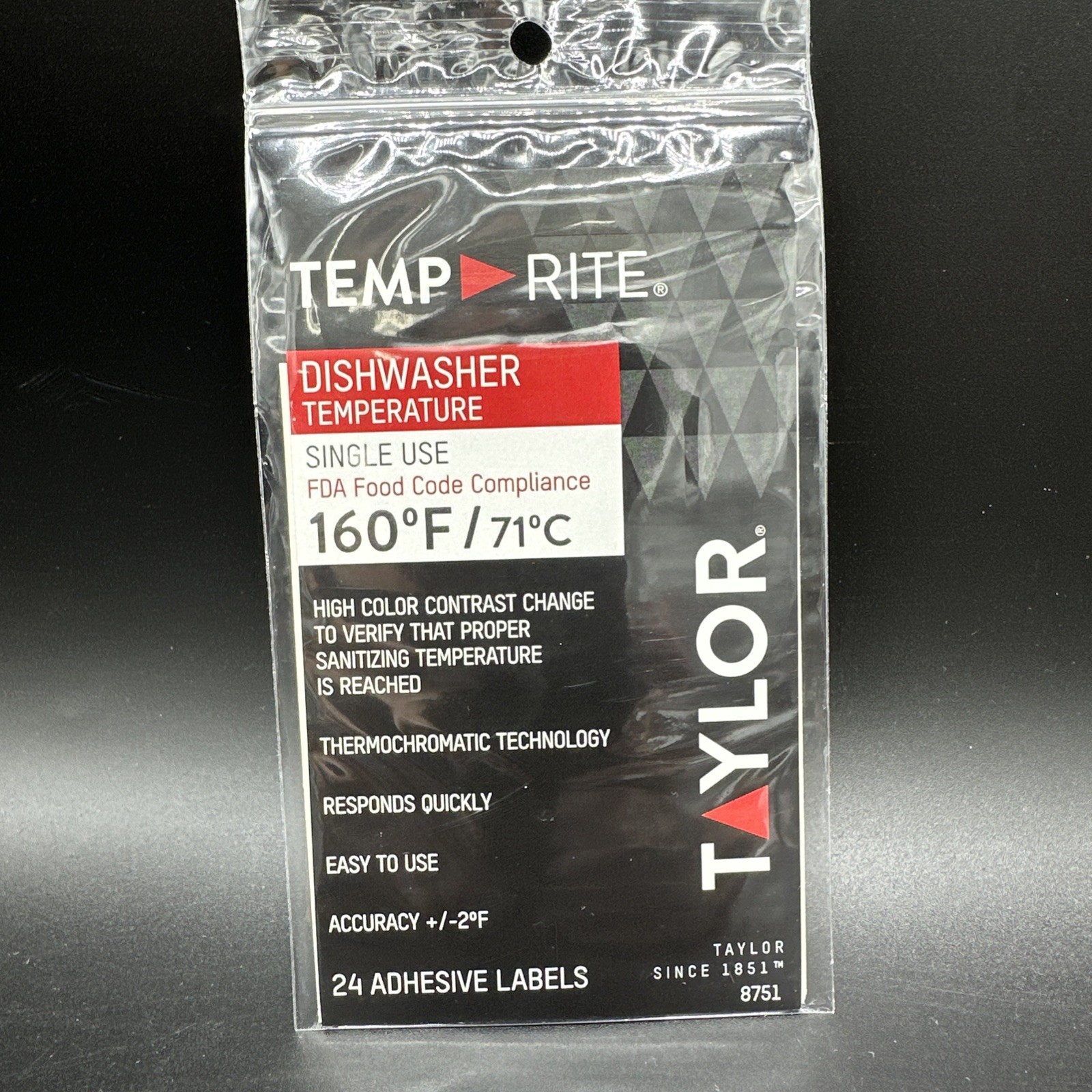 NEW-Taylor 8751 Temperature Sensor w/Stick-On Dishwasher Labels, 160 F - 24pk