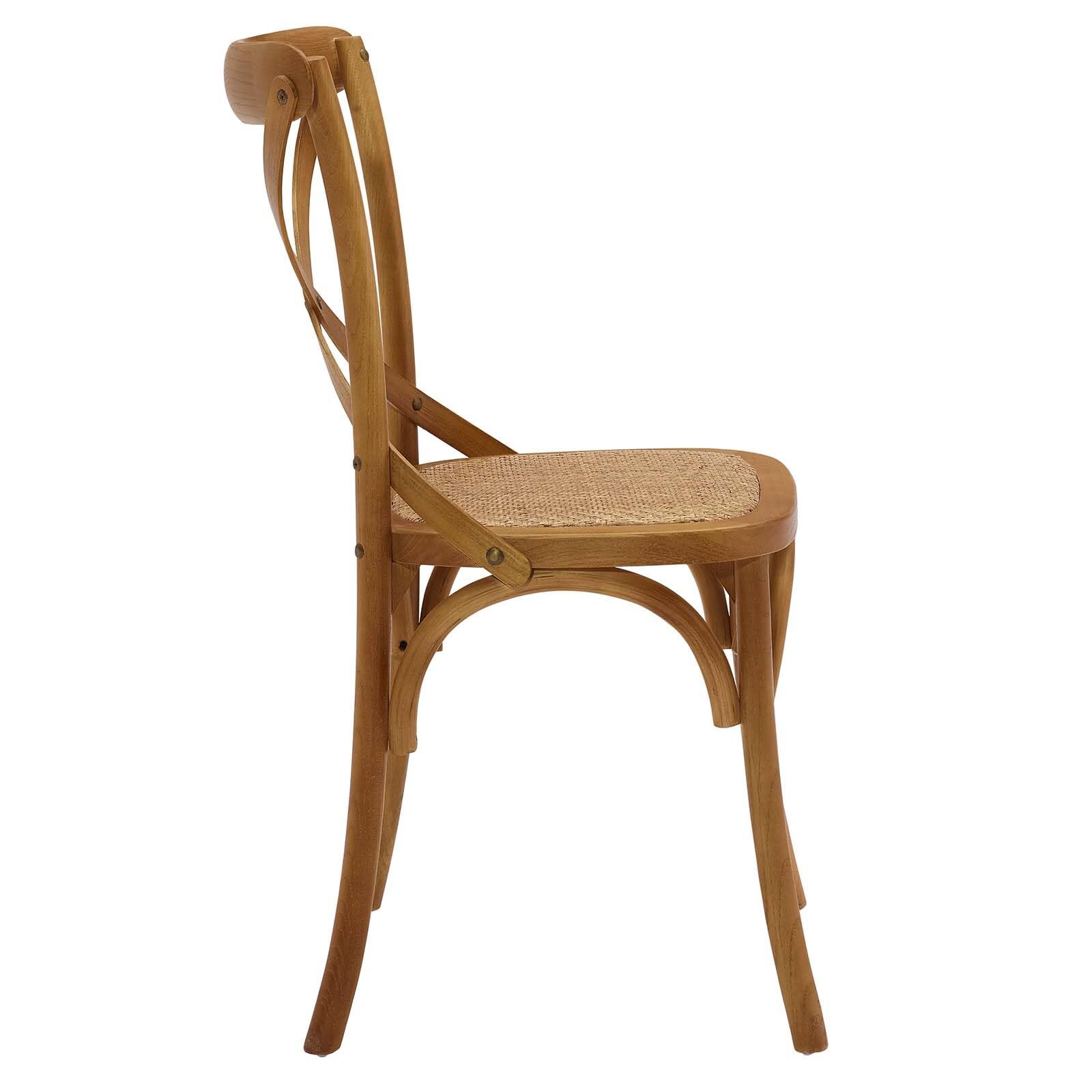 Modway Gear Rustic Modern Farmhouse Elm Wood Rattan Dining Chair in Walnut