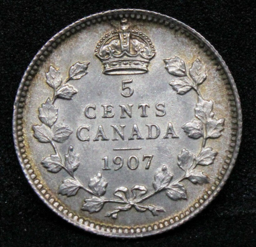 1907 Canada 5 Cents, Edward VII. London Mint. KM-13 BU