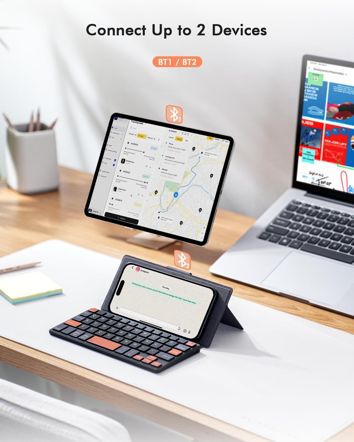 Doohoeek Universal Bluetooth Mini Keyboard, Wireless Compact Keyboard Orange