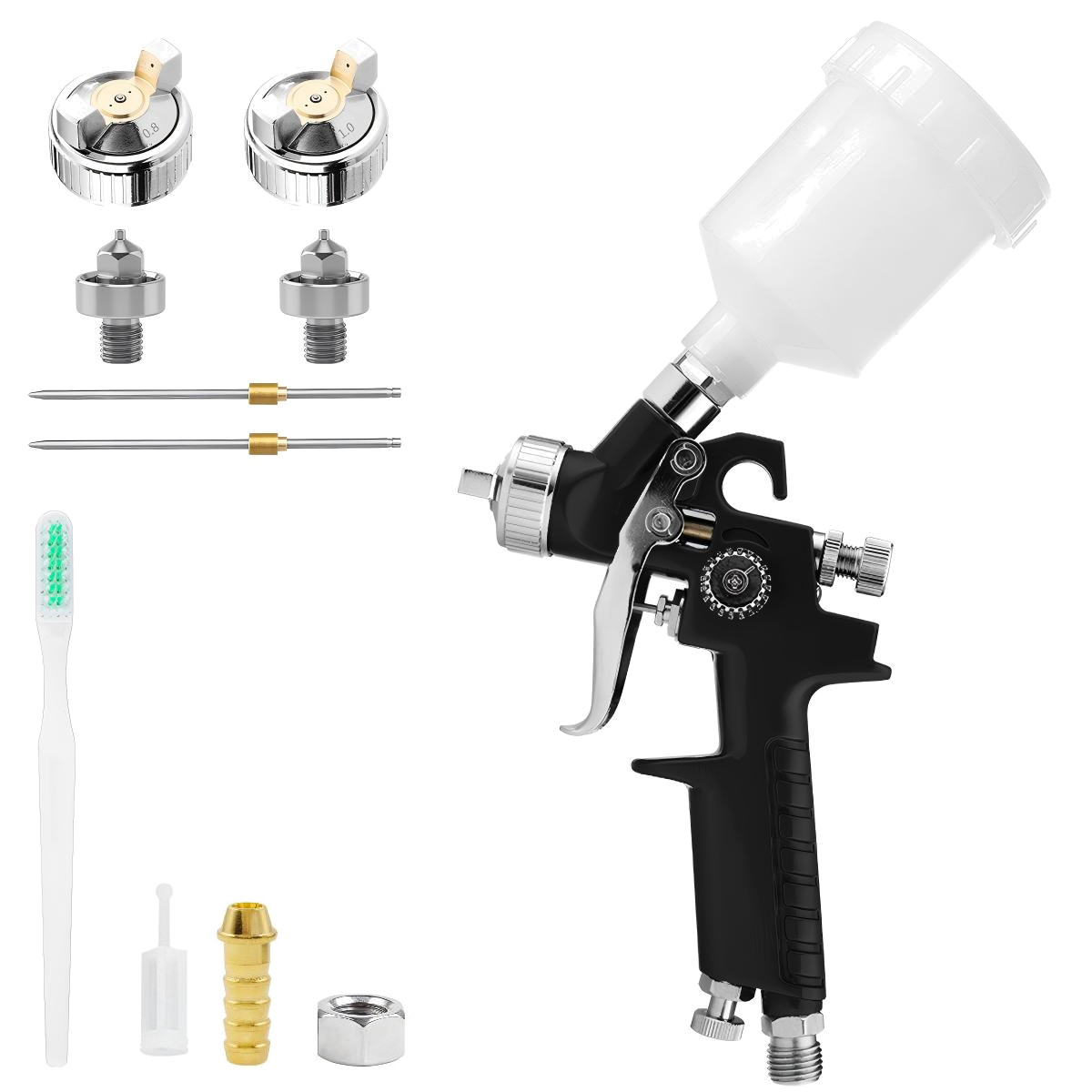 Mini HVLP Gravity Feed Spray Gun Gravity Feed 125ML PP Cup 0.8/1.0MM Nozzles