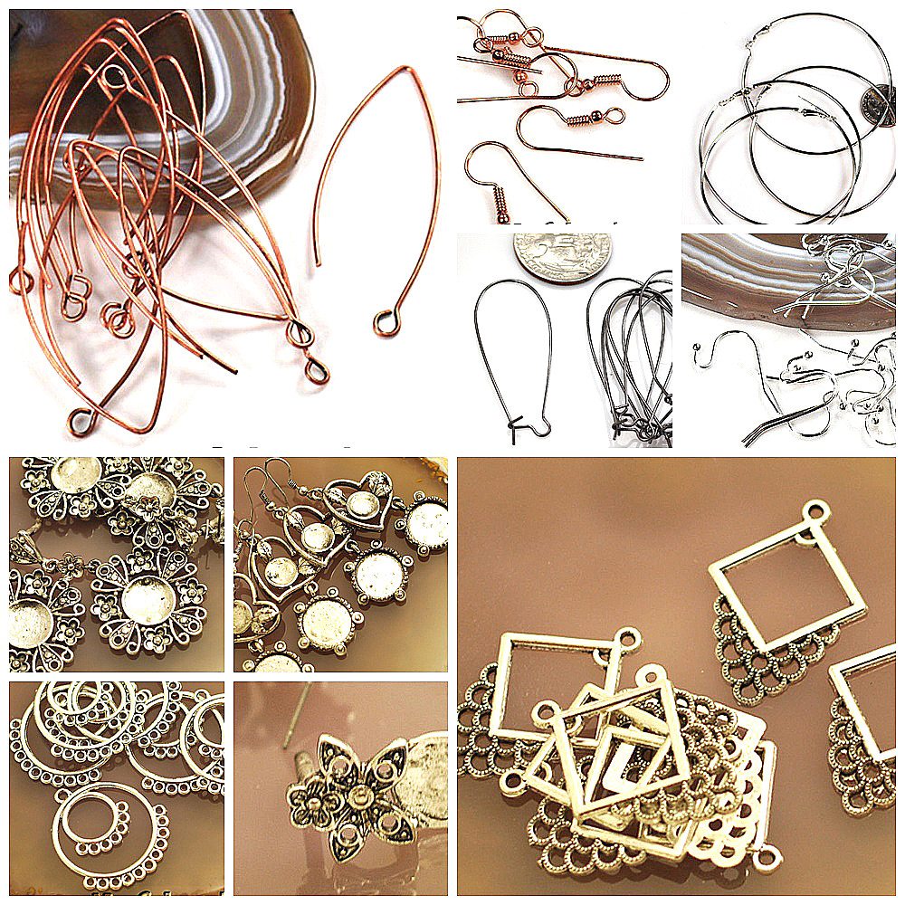 Earring Base Findings Ear wire Silver Copper Gold Diamond Heart Round Brass