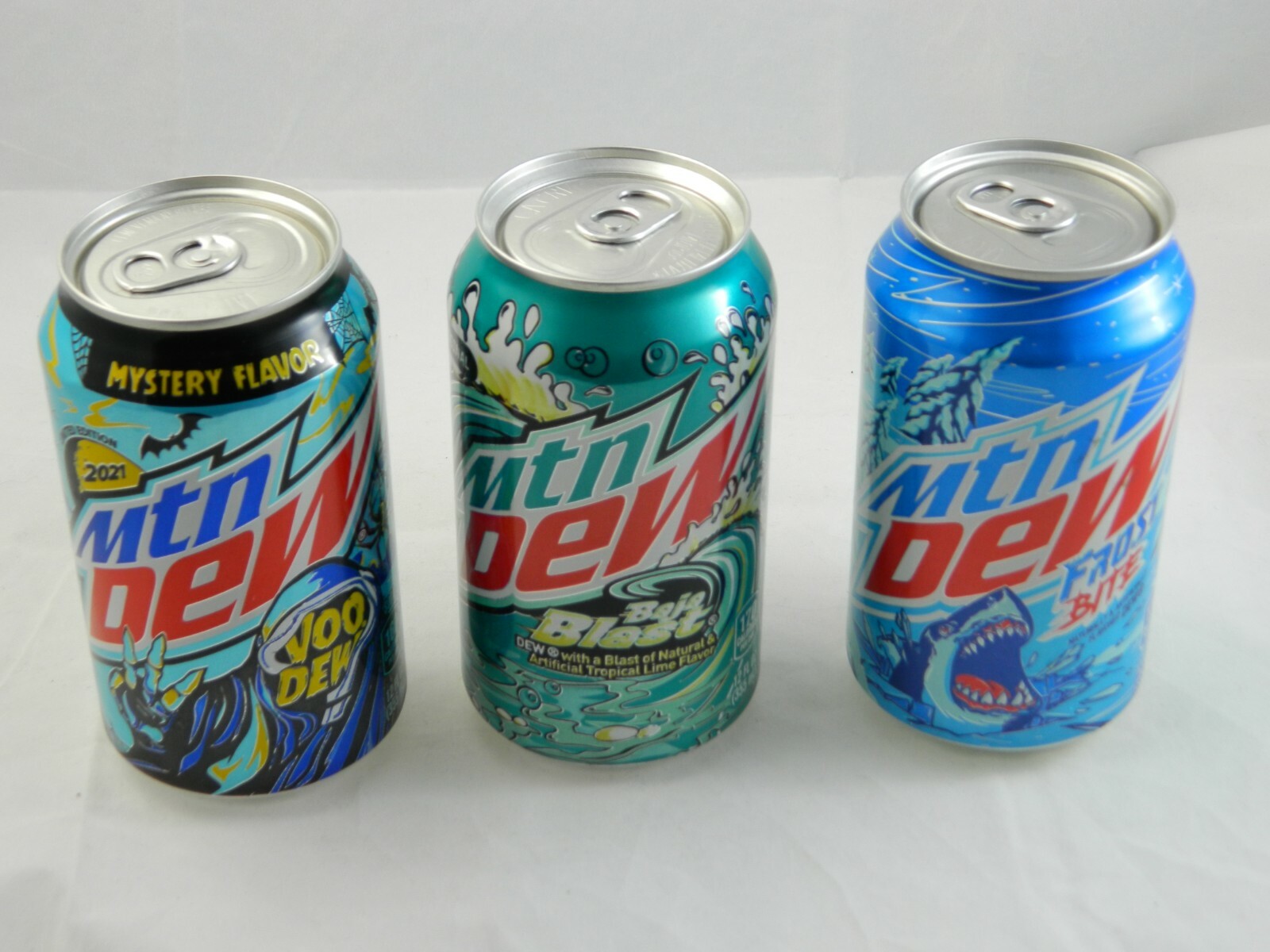 Mountain Dew Mtn 3 Can Lot Frost Bite Voo Dew Baja Blast Empty
