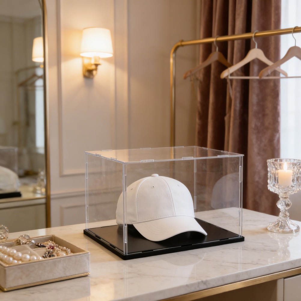 Transparent Hat Display Box Holder Merchandise Acrylic Stand