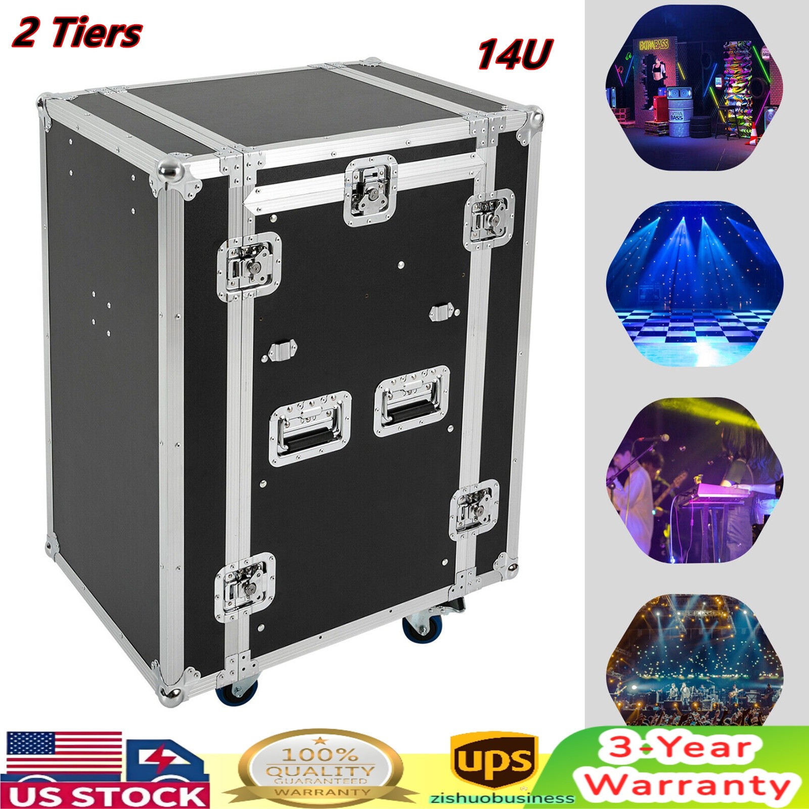 14U PA DJ Rack DJ Cabinet with 2 Table Tops Network Pro Stereo Rack with 4 Wheel