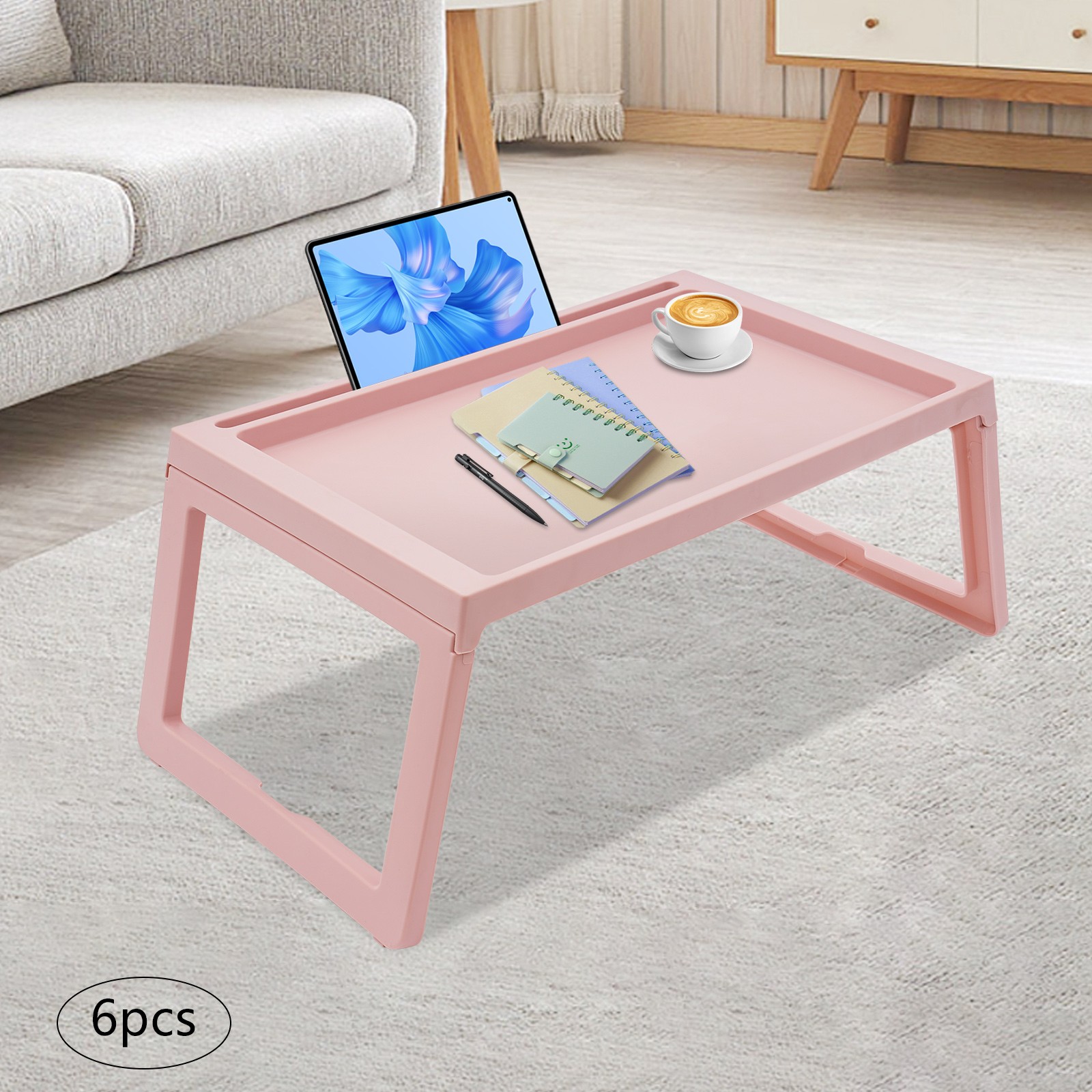 6pcs Foldable Lap Desks Tray Folding Table Set For Laptop Desk Food Tray Pink
