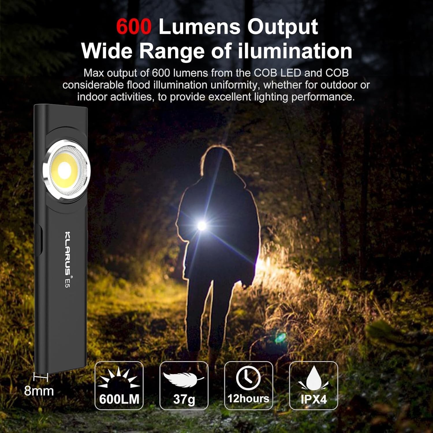 klarus E5 Pocket Flashlight, Rechargeable EDC Flashlight, Super Slim 4.2x1x0.3in