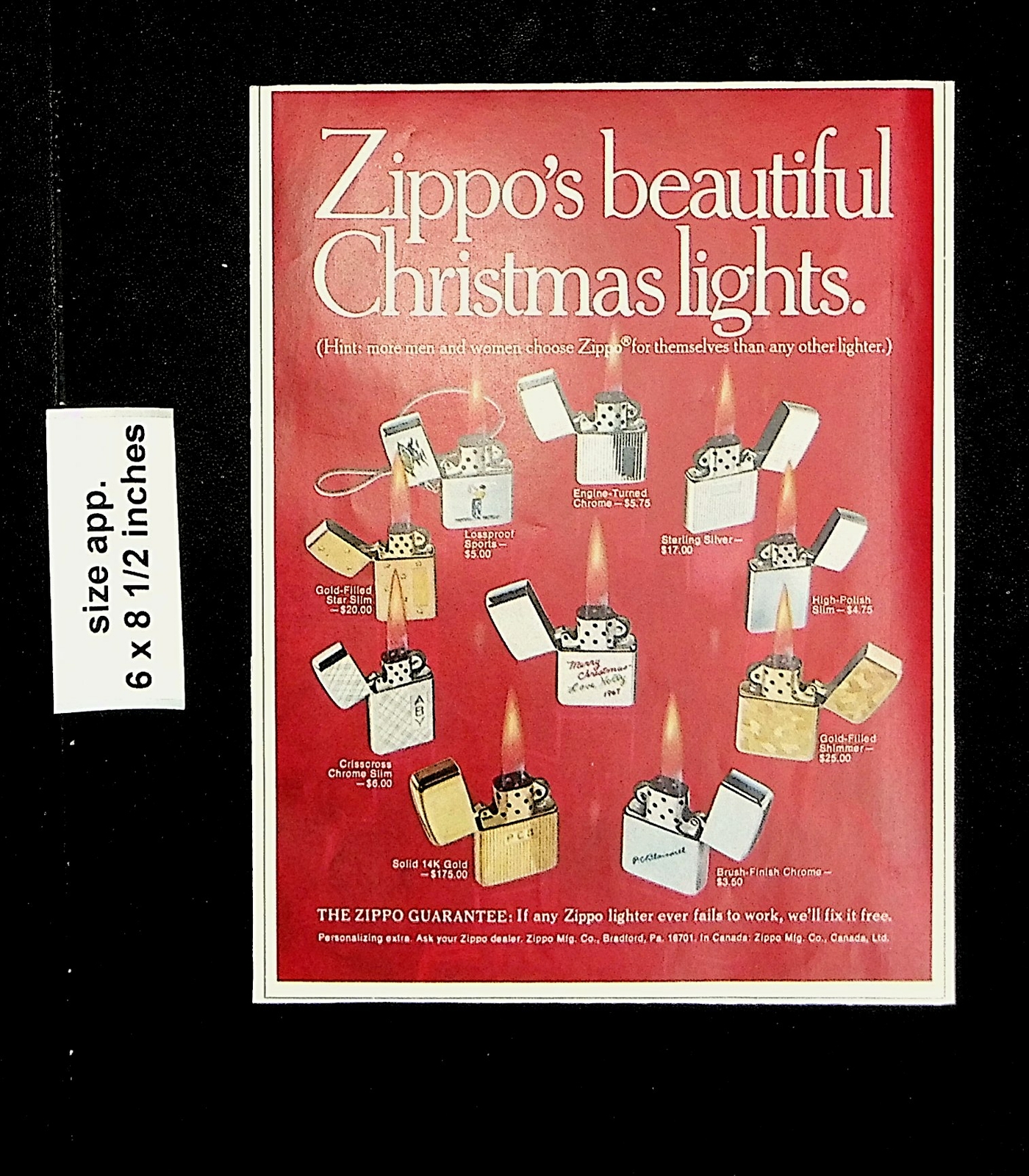 1967 Zippo Christmas Lighters Beautiful Flame Vintage Print Ad 24414