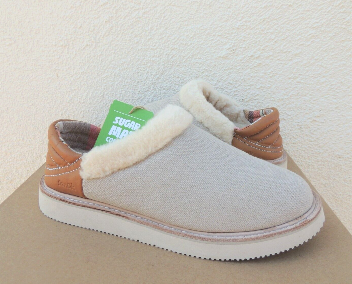 SANUK COZY VIBE LOW SUGAR MAT WOOL/ FAUX FUR SLIPPER SHOES, US 7/ EUR 38 ~NIB