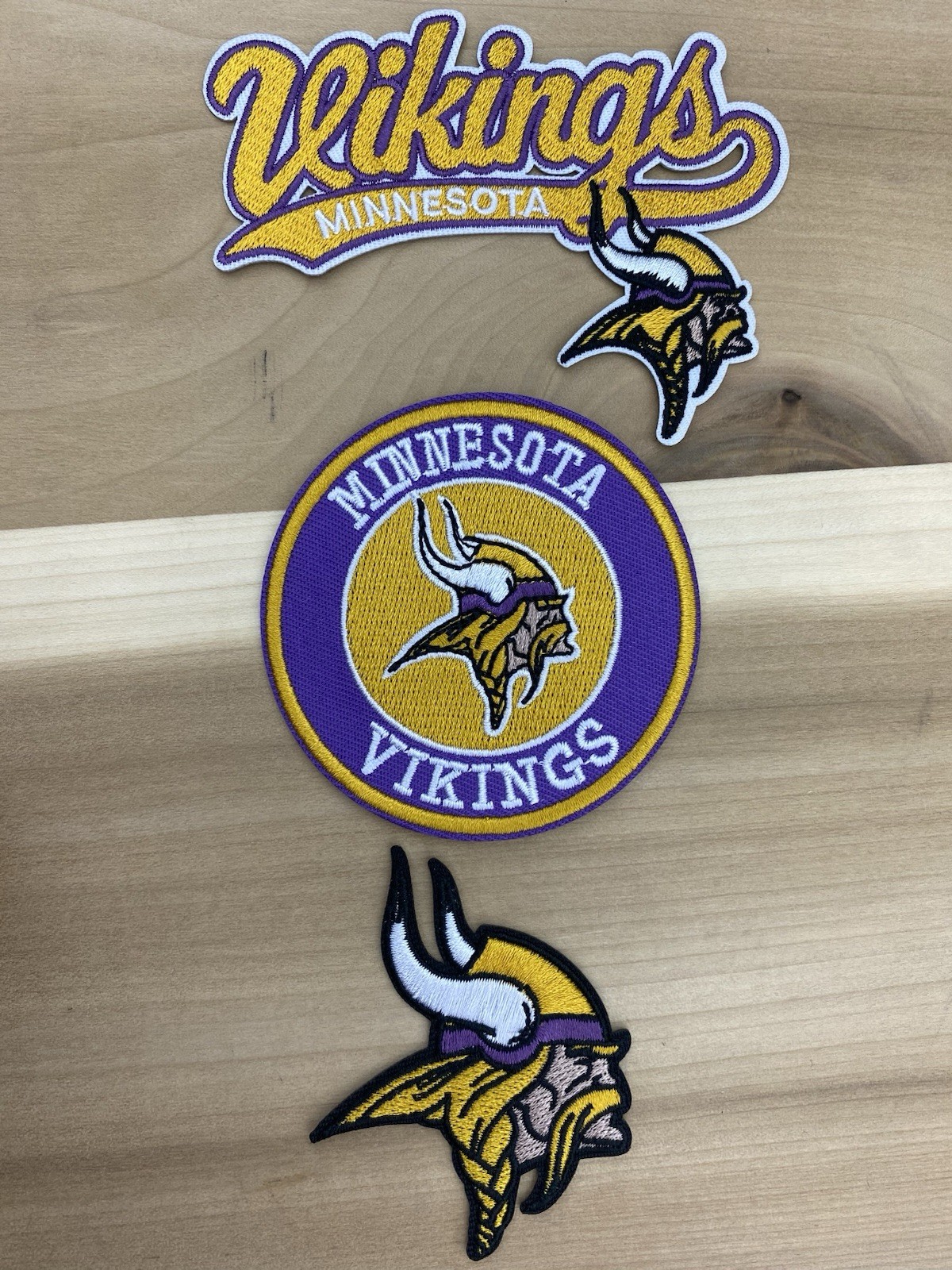 Lot Set Of 3 Embroidered Minnesota Vikings Iron On Patches 2.5”-3”