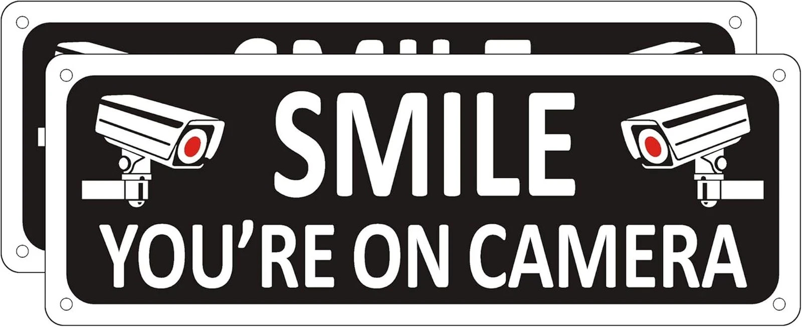 (2 Pack) Heavy-Duty Metal Smile You'Re on Camera Sign, 10" X 3.5" Aluminum Video