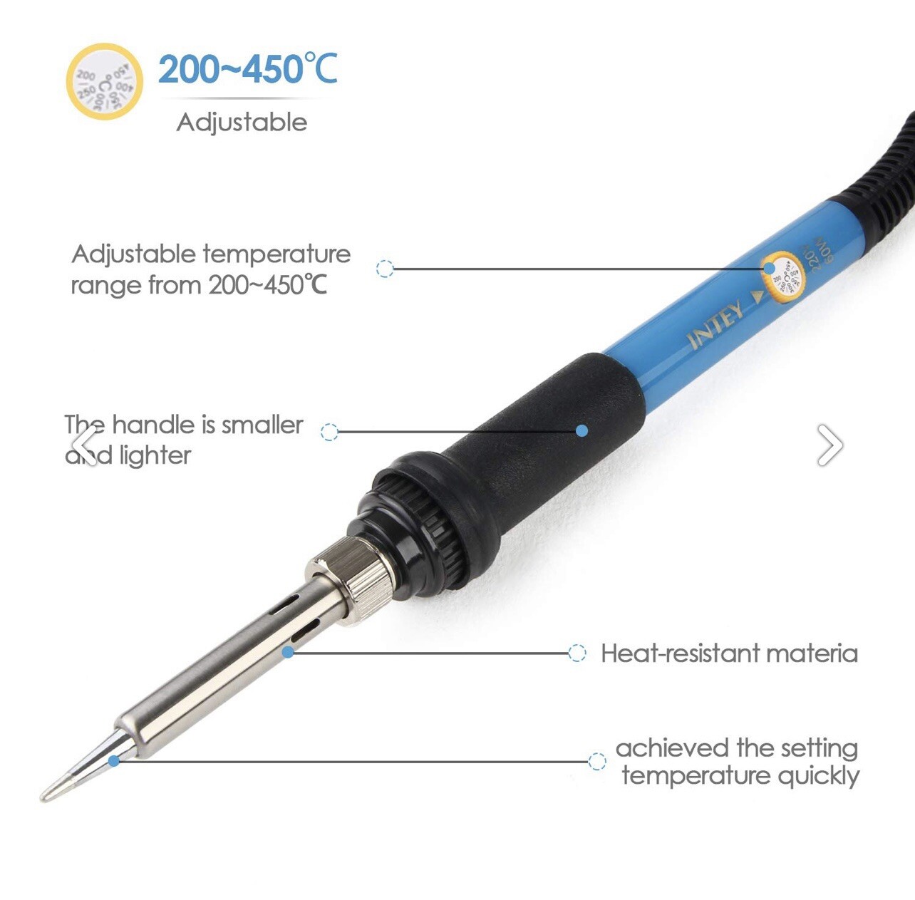 INTEY 60W Soldering Iron Kit Adjustable Temp Fast Heat Tool Set