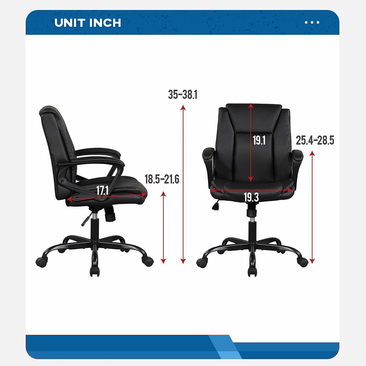 Mid Back Office Computer Desk Chair Ergonomic PU Leather Swivel Executive Chair