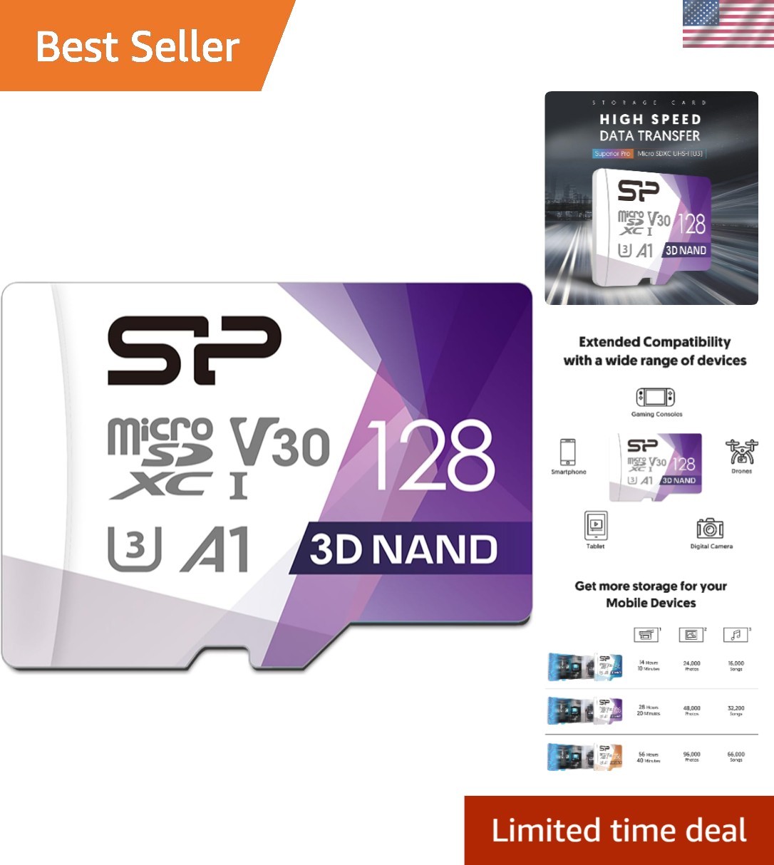 Silicon Power 128GB U3 SDXC Micro SD - Perfect for DJI Drones & Action Cameras