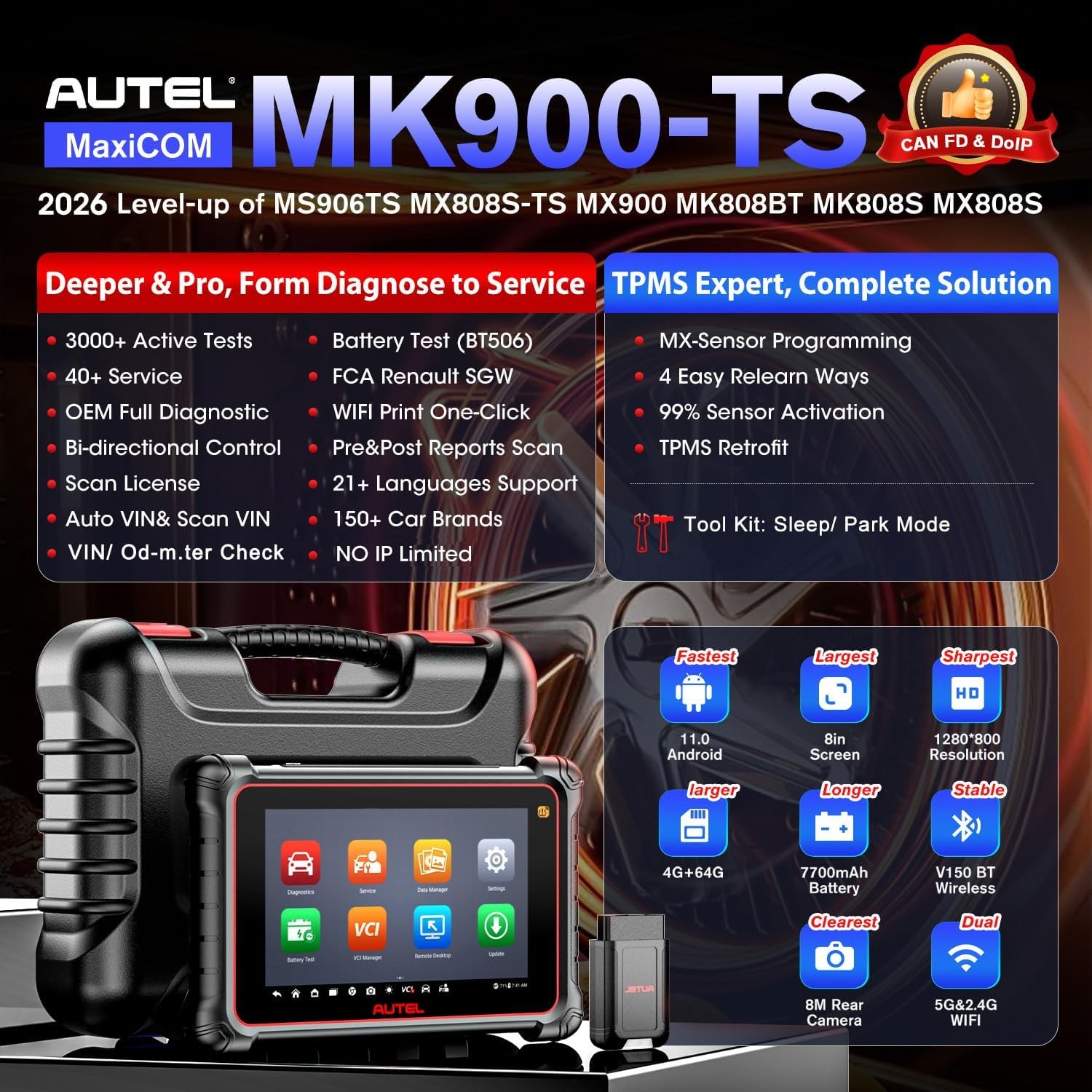 2026 NEW Autel MaxiCOM MK900TS MK900-TS TPMS PR0GRAMMING Diagnostic Scanner Tool