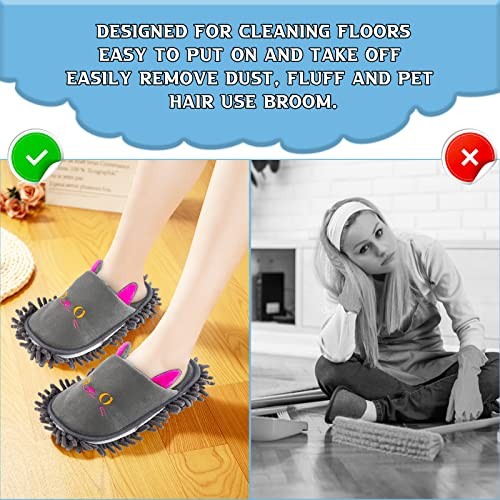 Cartoon Dog Mop Slippers Microfiber Clean Dusting Slippers Dark Gray