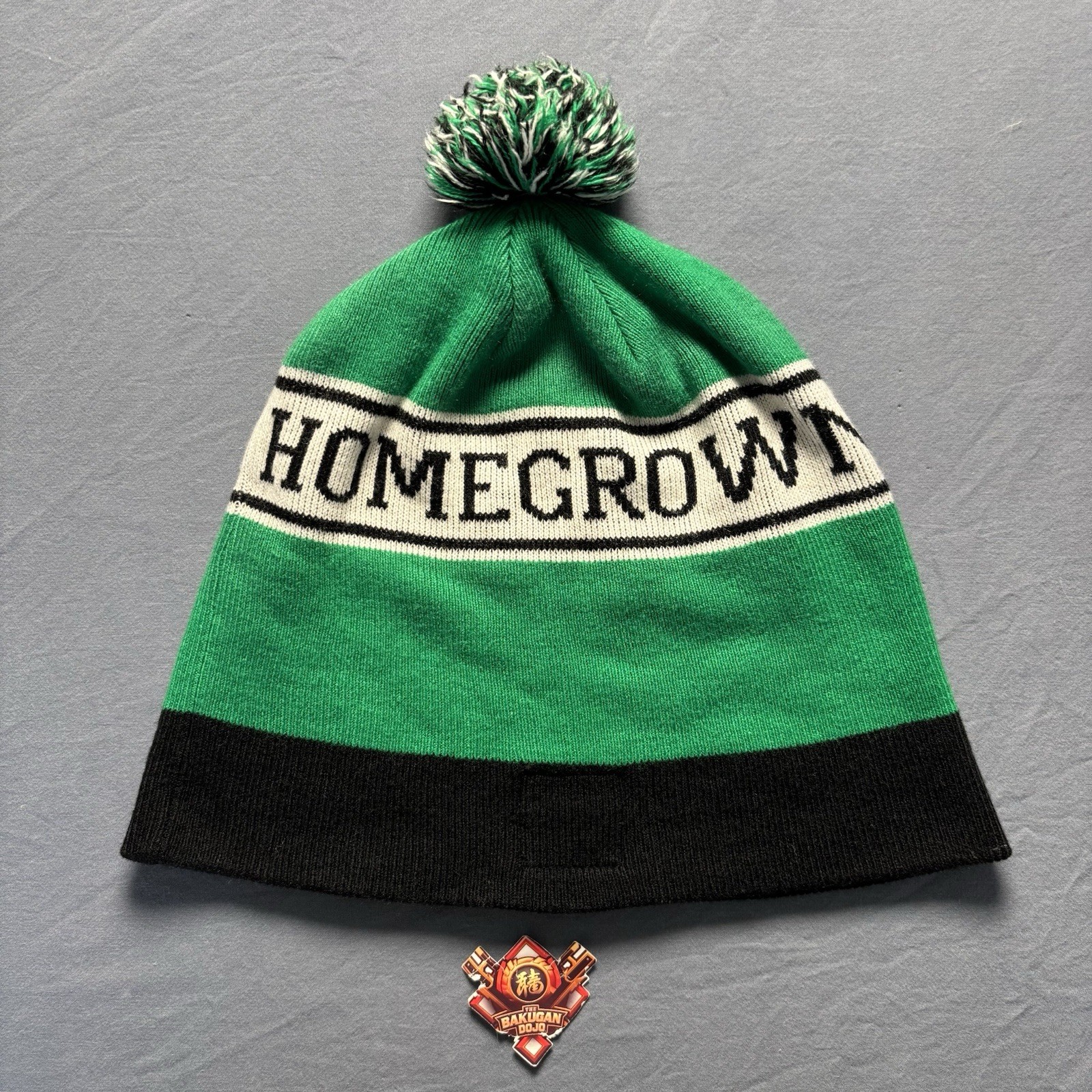 HFG Homegrown Pom Pom Beanie Green Black Knit Winter Hat 38° Streetwear