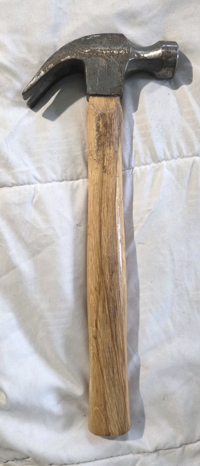 Vintage 16 oz Curved Claw Hammer Wood Handle Smooth Face Adze Eye Forged USA