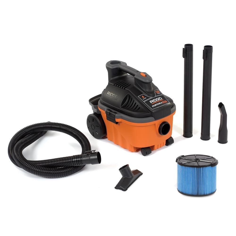RIDGID Wet Dry Vacuum Blower Port Portable Cleaner Shop Vac 4 Gallon 5.0 Peak HP
