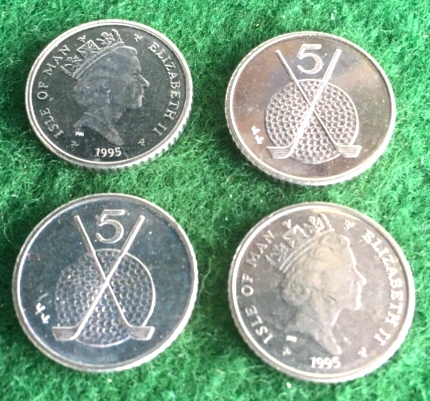 BALL MAKER COIN SET OF 4  ISLE OF MAN  CROSSED GOLF CLUBS GREAT BALL MARKERS
