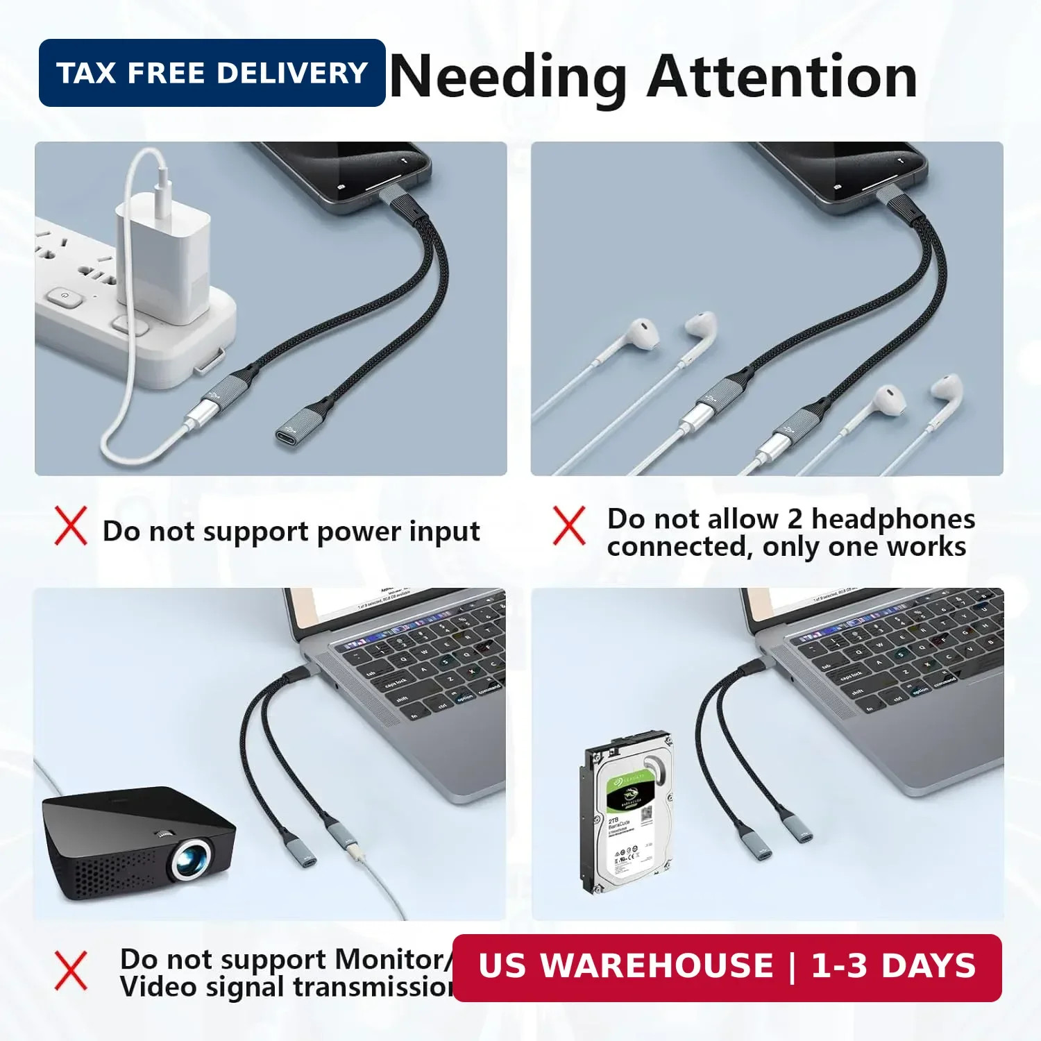 USB C to Dual USB Type C Female Splitter Cable Earphone Adapter Type C OTG Split