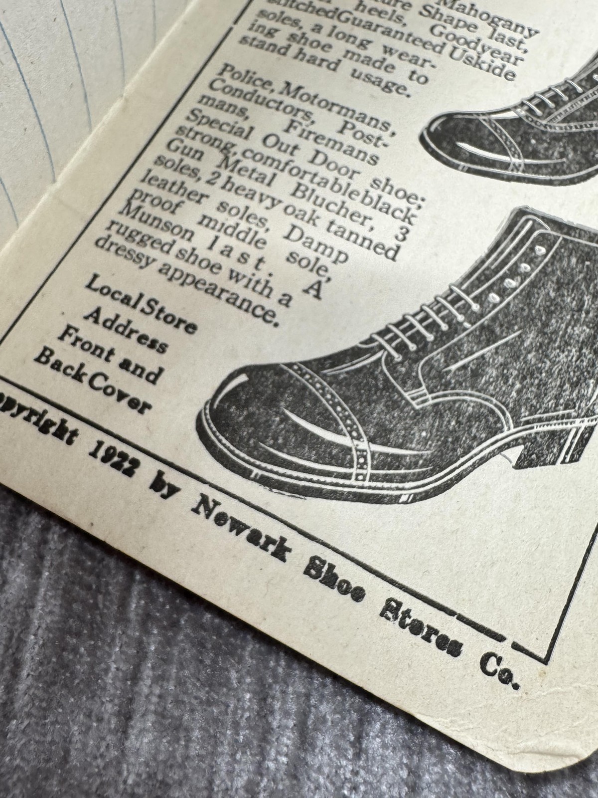 Vintage 1922 Newark Shoe Stores Advertising Pocket Notebook Charleston SC Promo