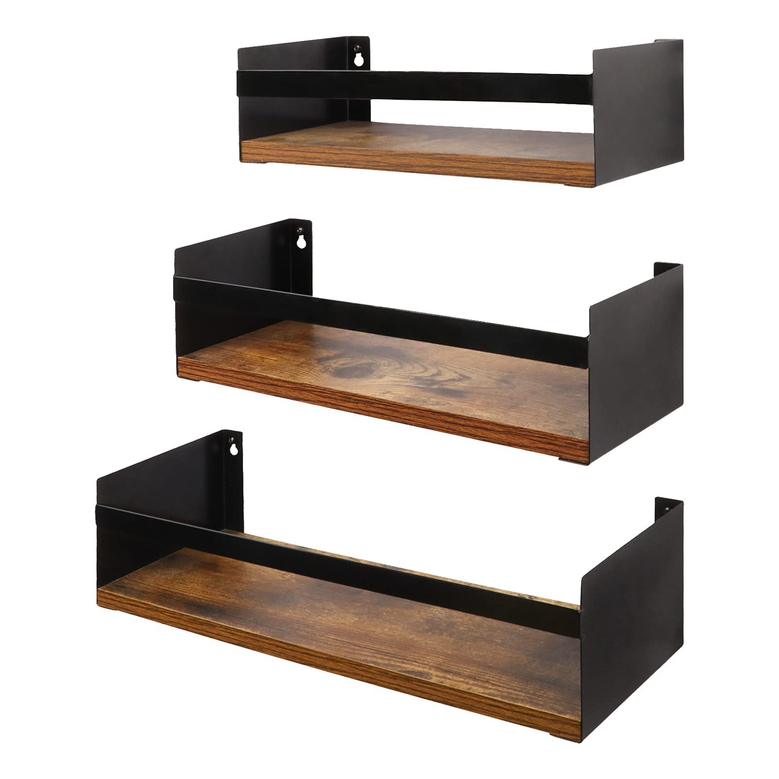 Black Floating Shelves for Wall Set of 3, Industrial Thick Wall Shelf Rack wi...