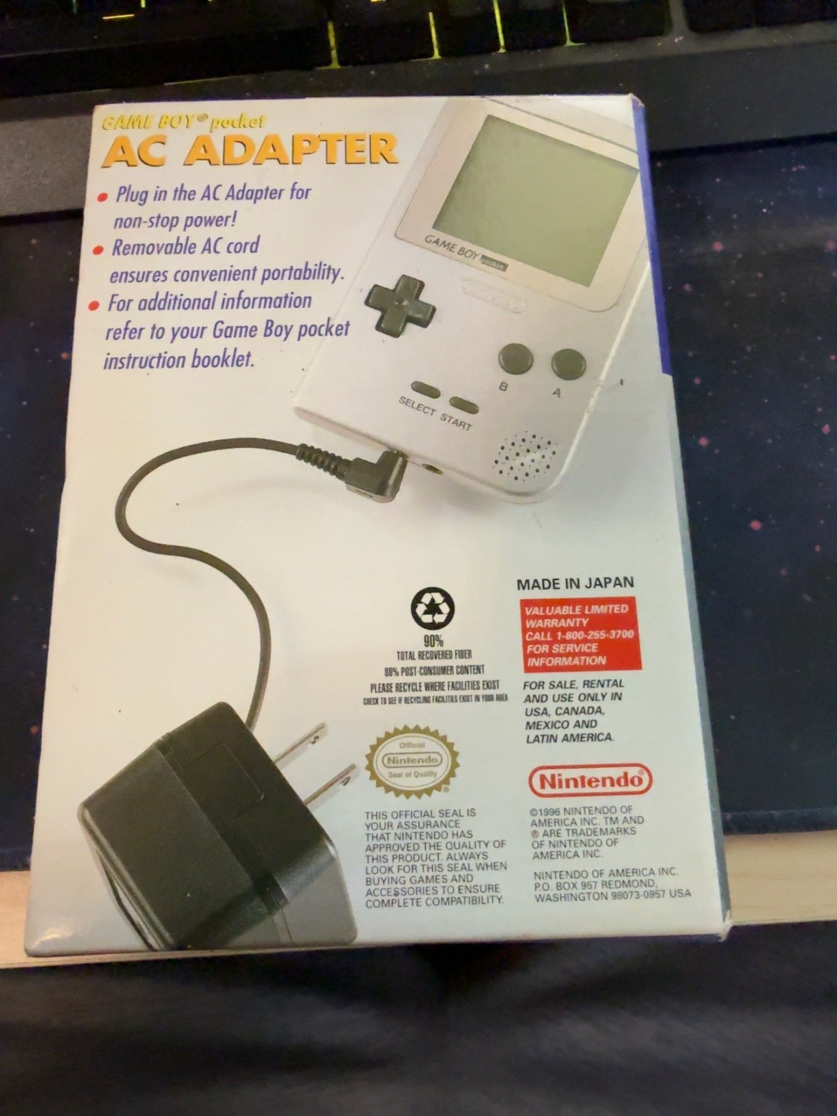 Nintendo Game Boy Pocket AC Adapter Box & Insert ONLY No Adapter OEM Authentic