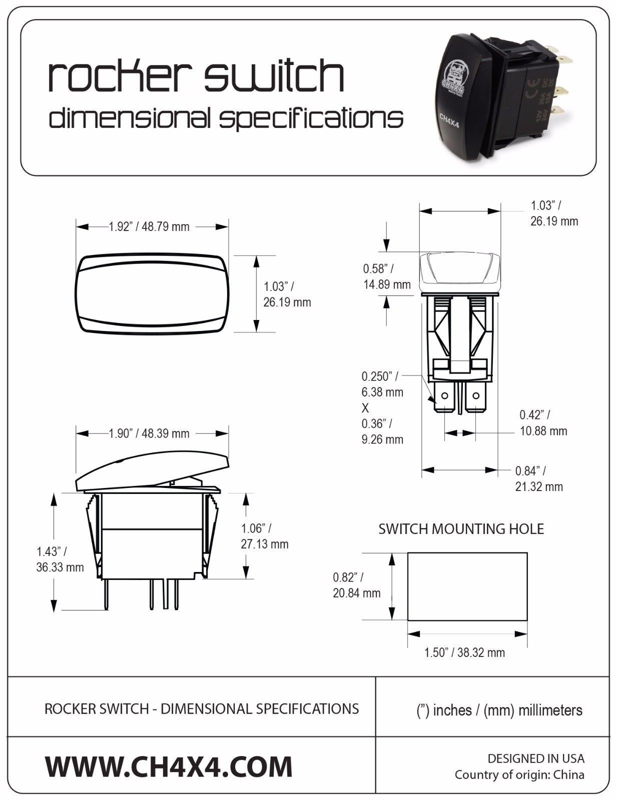 CH4X4 Marine Rocker Switch Interior Lights Symbol