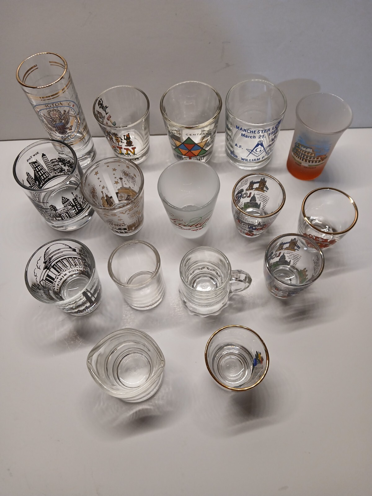 set of 16 shotglasses collection from around the globe
