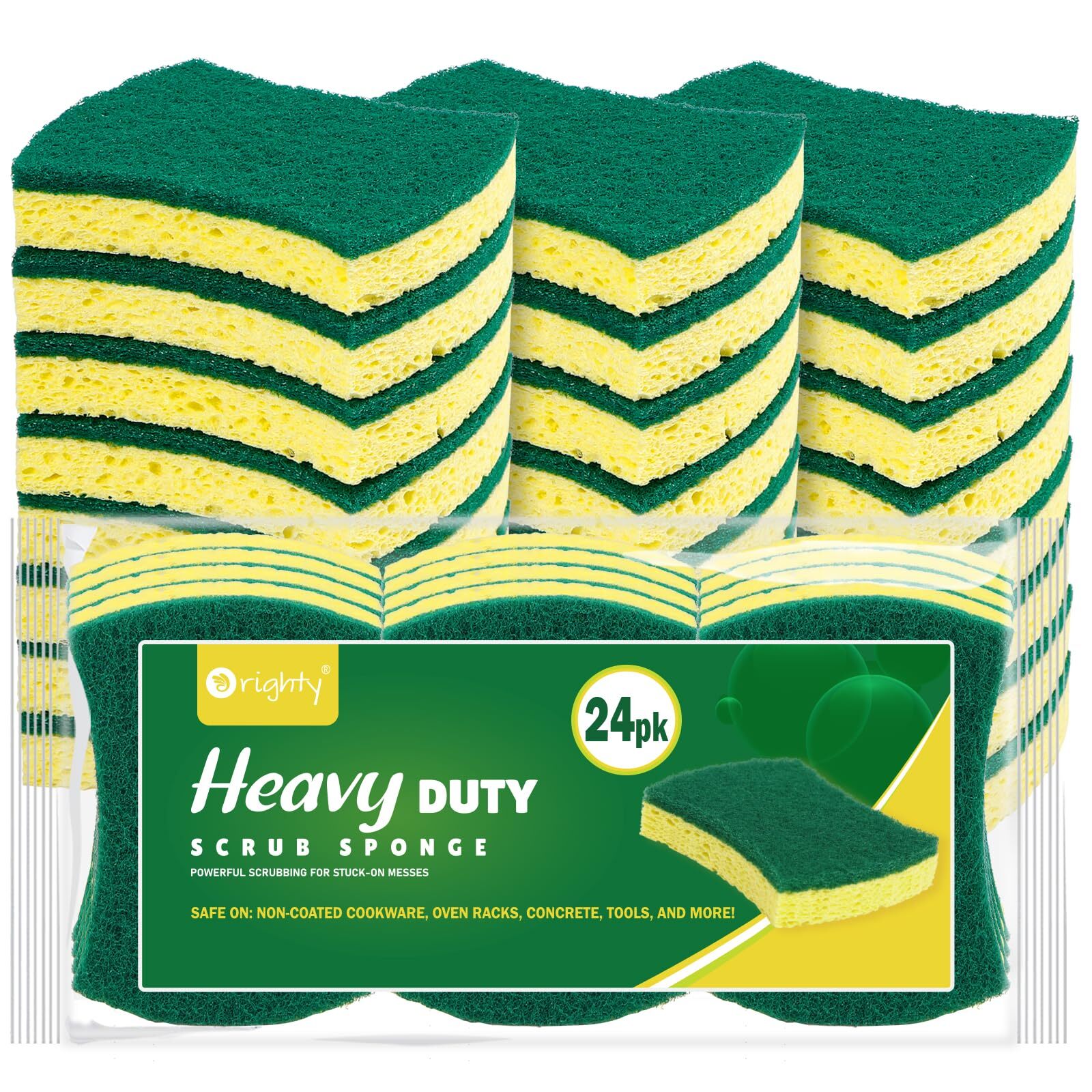 Heavy Duty Cellulose Scrub Sponges Kitchen,Powerful Scrubbing & Cleaning-24Count