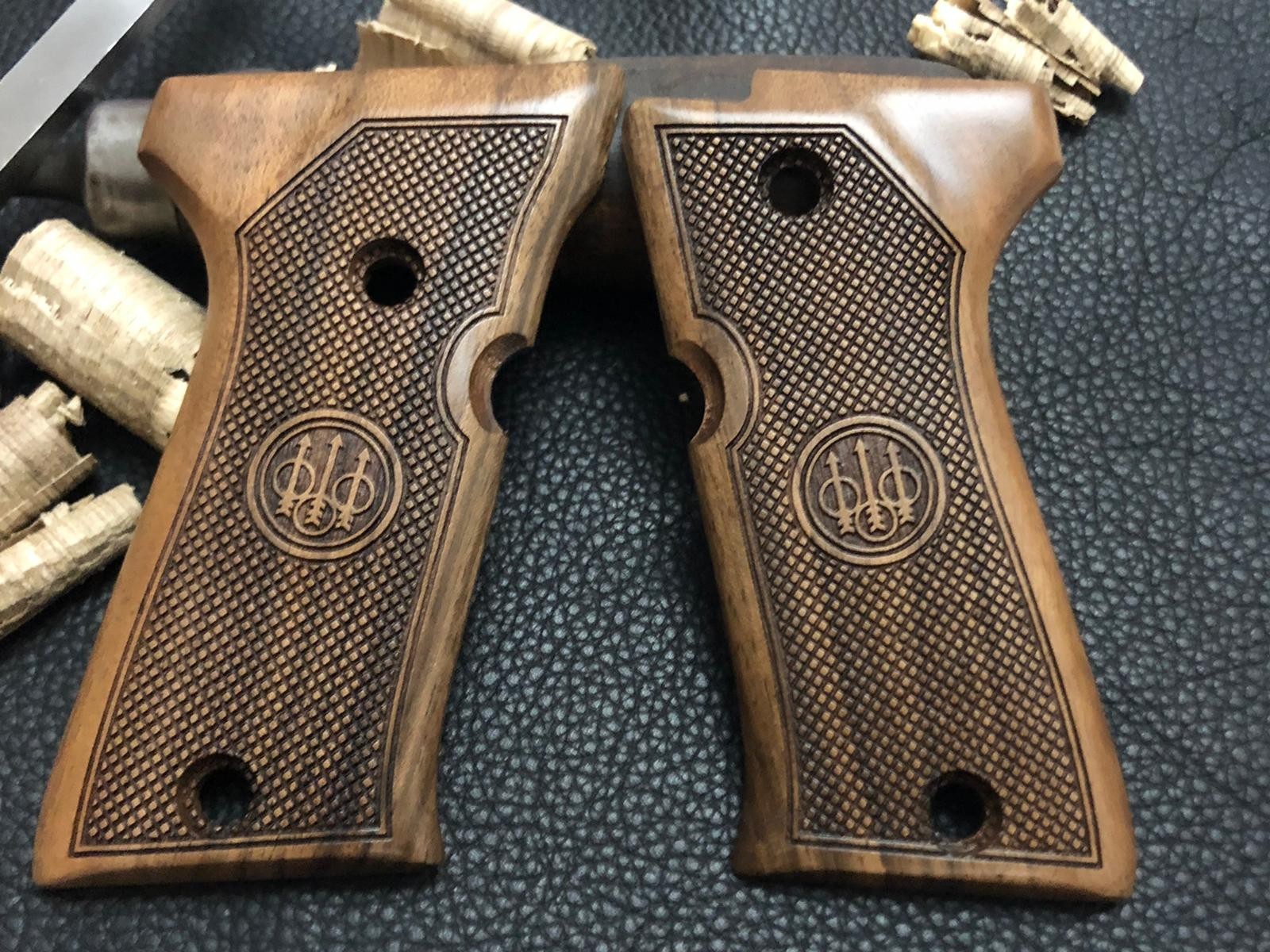 Beretta 92F 92FS Compact Walnut Wood Checkered Grip Panels