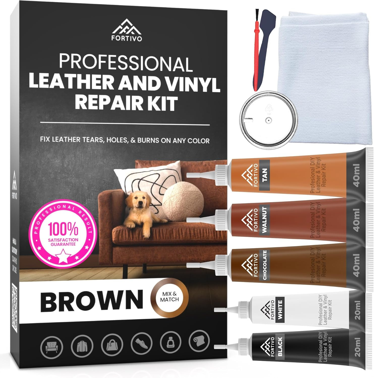 Brown Vinyl Repair Kit - Leather Color Restorer for Couches, Furniture, Car Seat