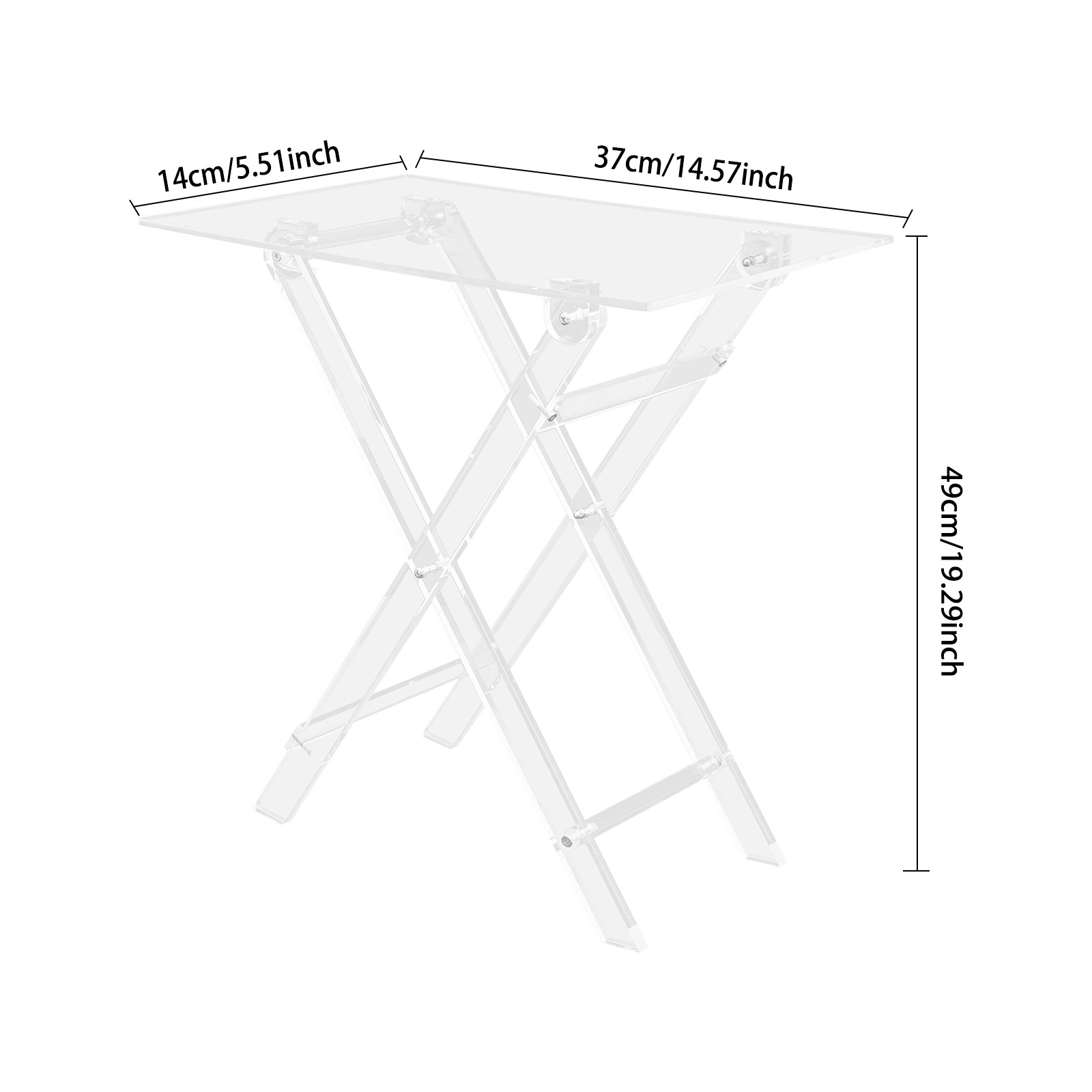 Clear Portable Foldable Side Table, X-Leg Low Table for Bed Sofa Living Room