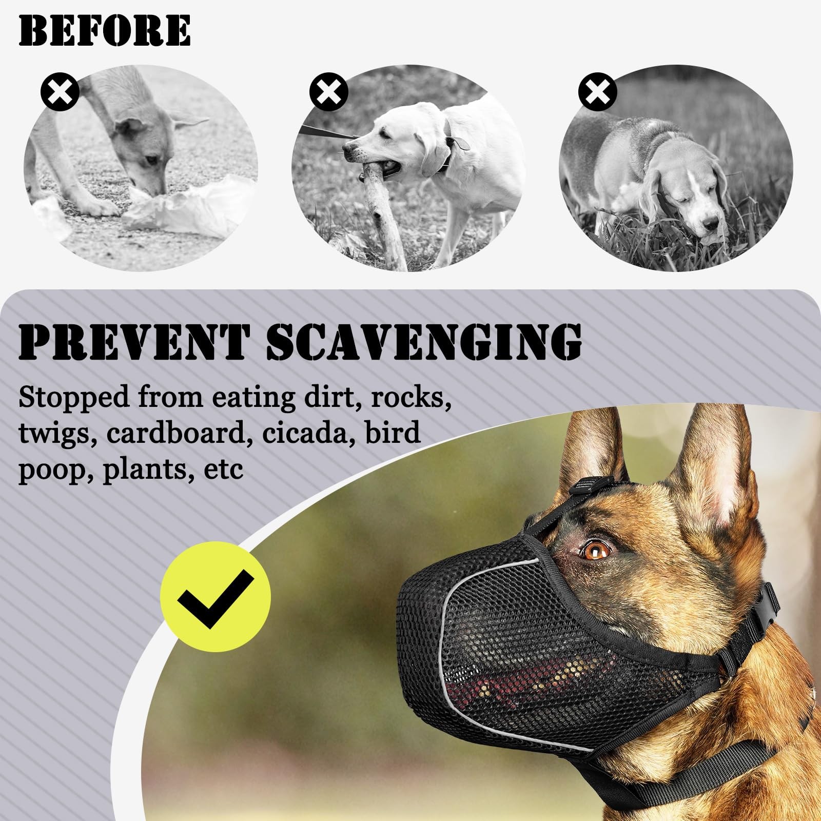 Dog Muzzle, Mesh Soft Muzzles for Large Medium Small Dogs Poodle Husky Doberm...