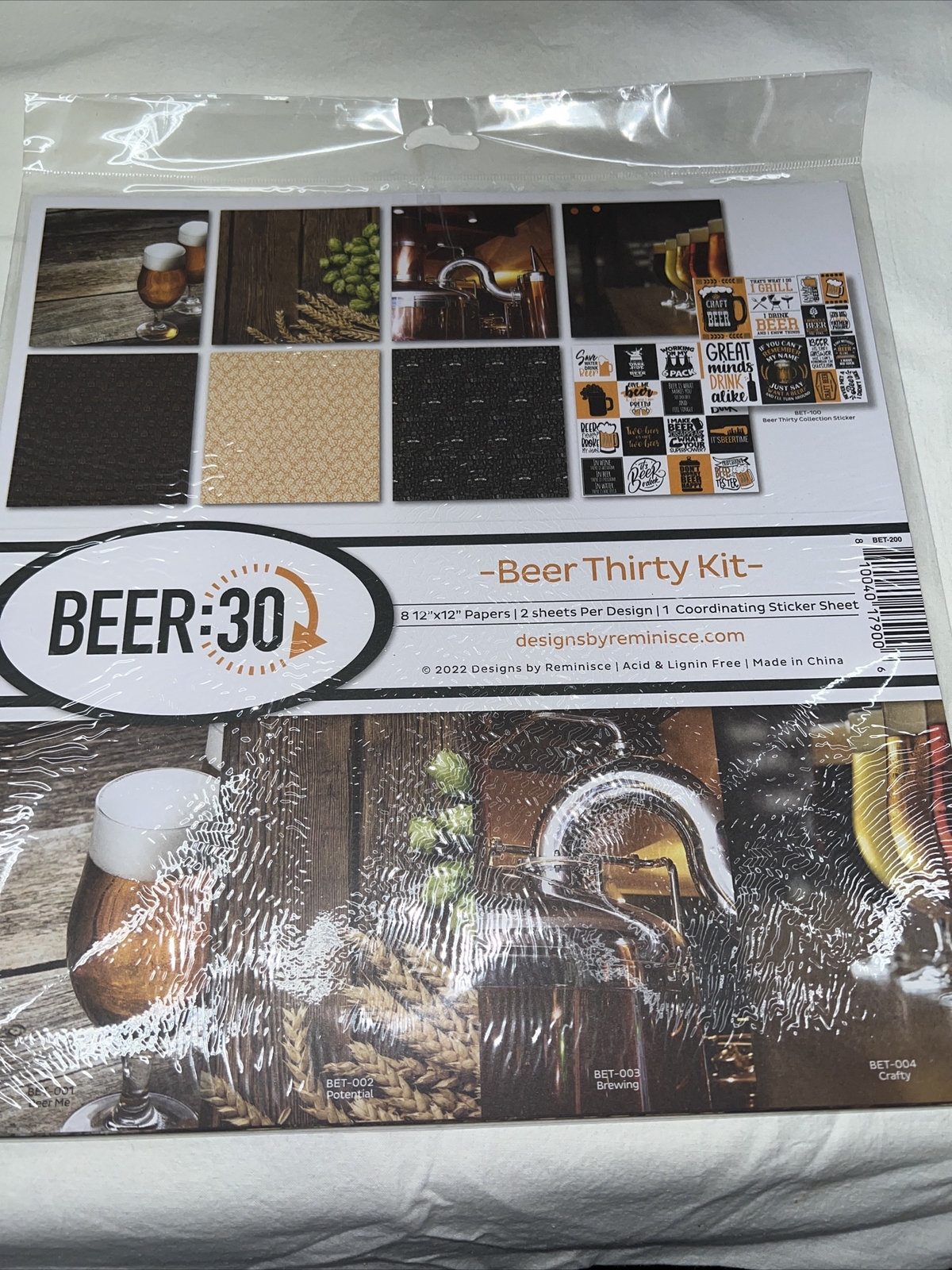 Reminisce Beer 30 Kit  8 12x12 Papers 1 Sticker Sheet Scrapbooking Craft Beer