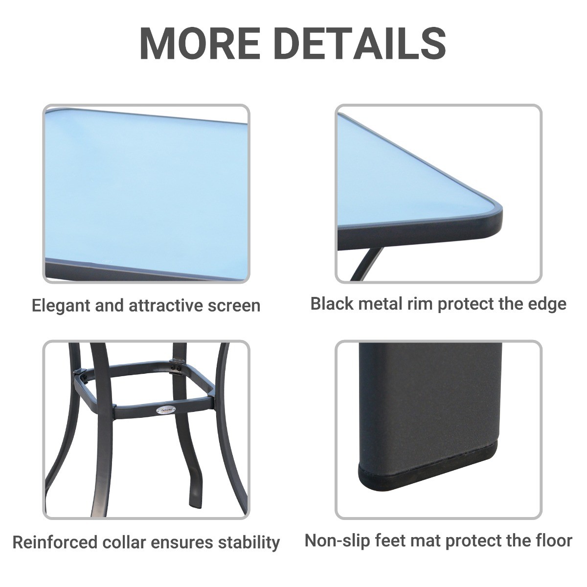 27" Square Outdoor Bistro Table for Patio Garden Dining Tempered Glass Bar Table