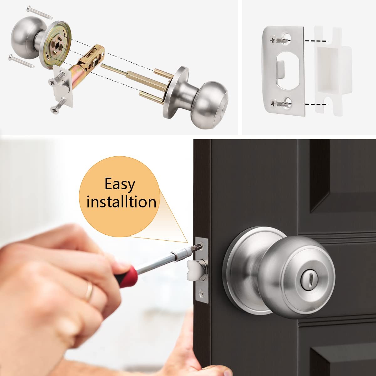 Brushed Nickel Bed/Bath Door Knobs, Satin 10 Pack,