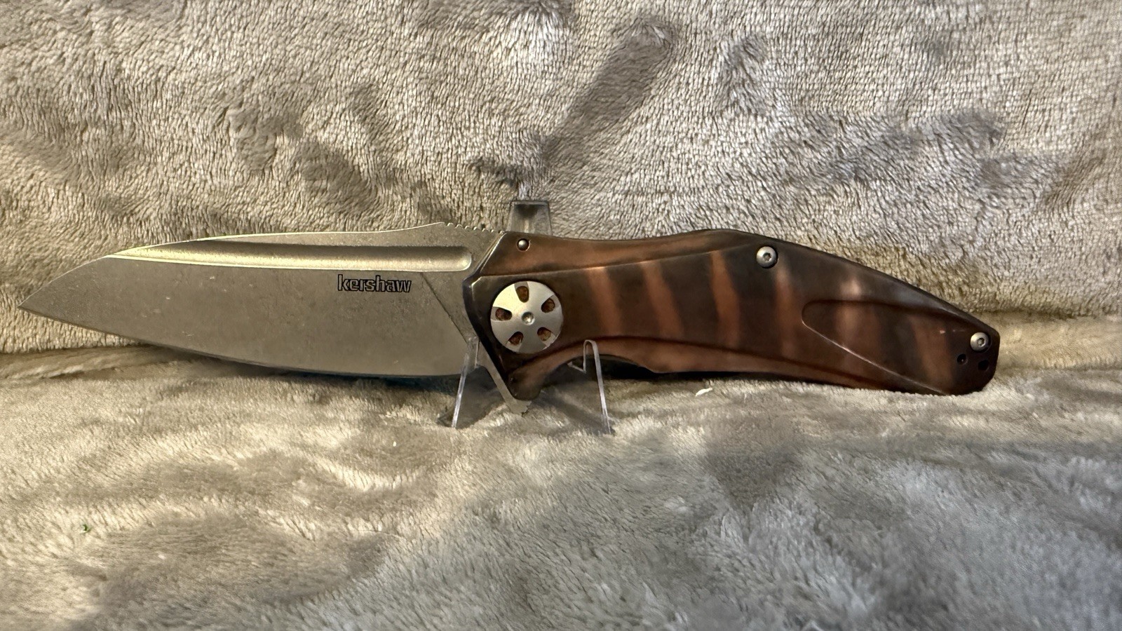 Custom Kershaw Natrix Copper XL Folding Knife, 3.7” Blade Tiger Stripe Patina