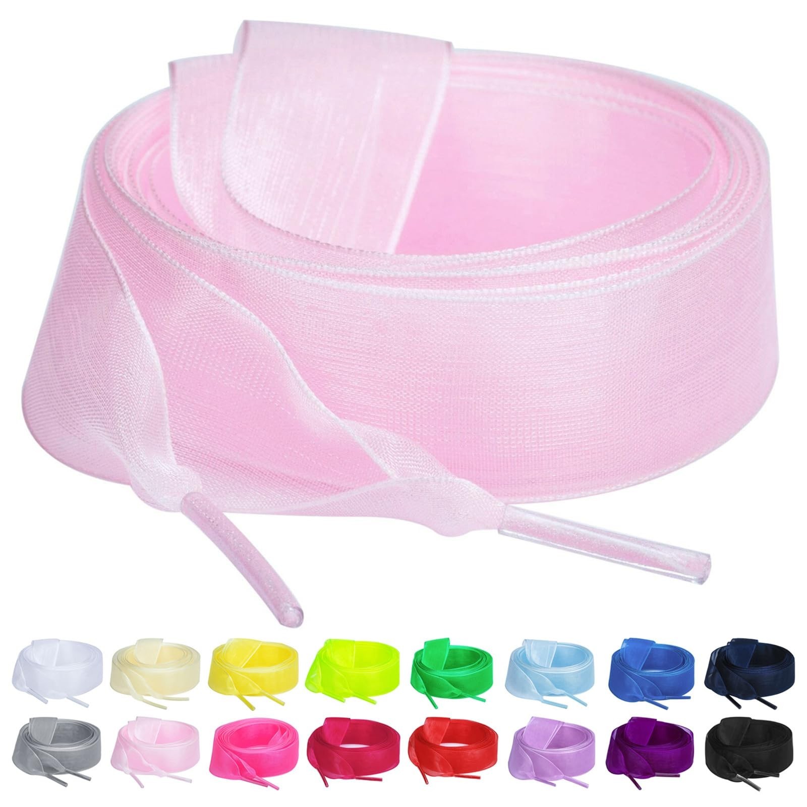 Booyckiy 2 Pair Flat Snow Yarn Shoe Laces for Women 2cm Wide Satin Ribbon Sho...