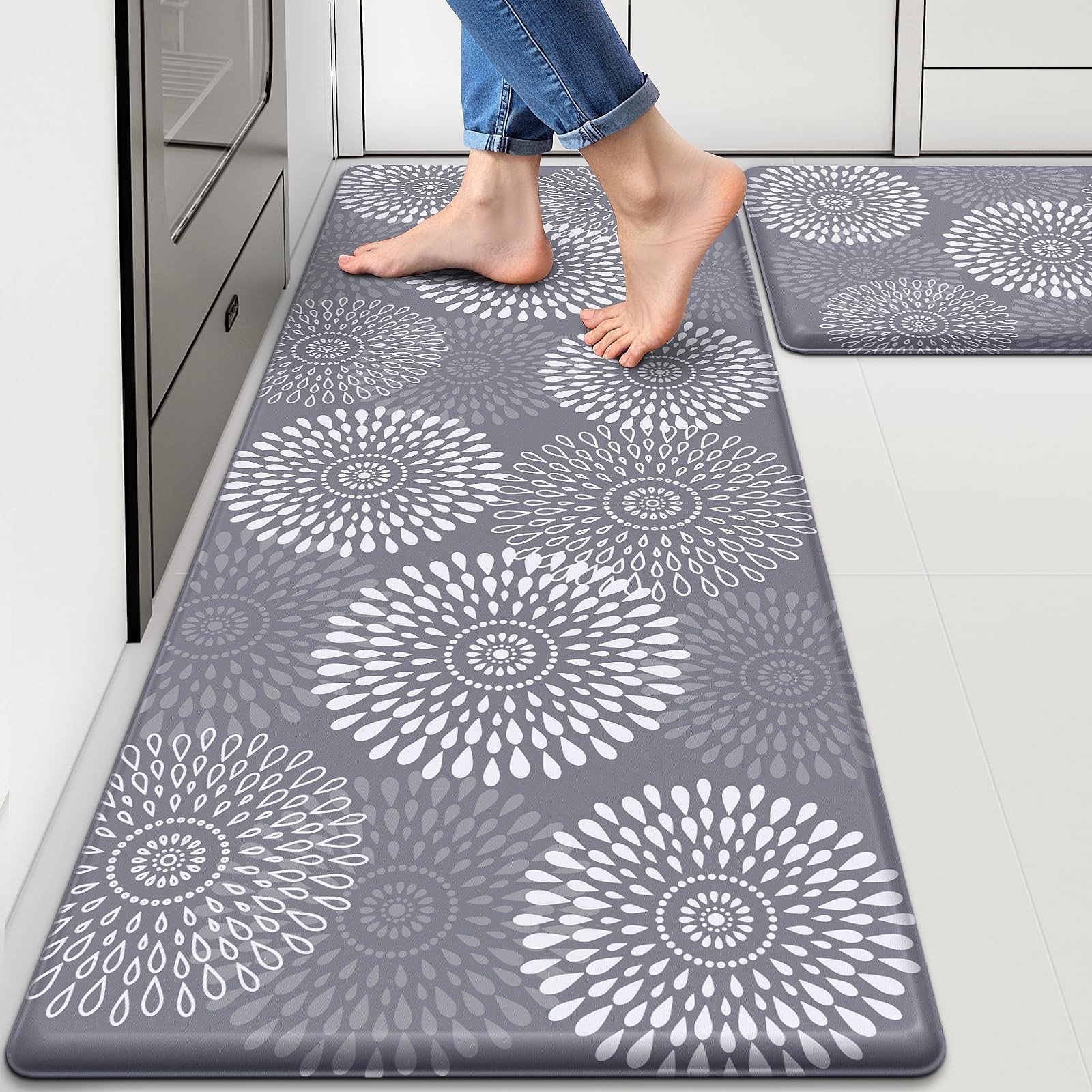 Cushioned AntiFatigue Kitchen Mats Floor Rug Waterproof 17.3x30 17.3x47 Grey