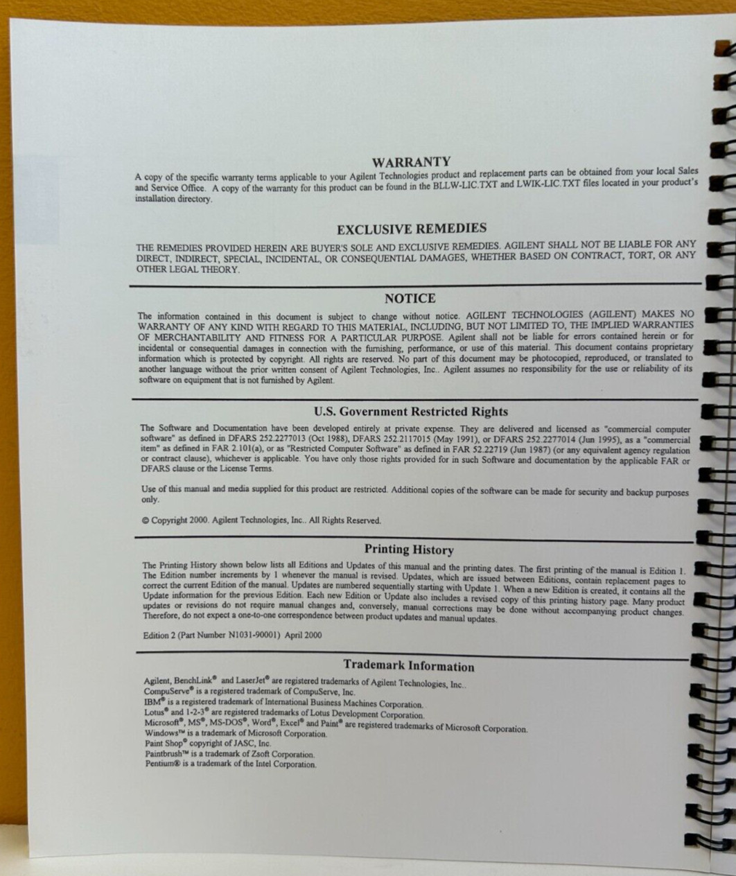 Agilent / HP N1031-90001 2000 Benchlink Lightwave Getting Started Guide Manual.