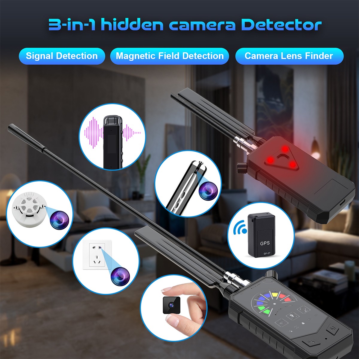 Wireless Anti Spy RF Detector Hidden Camera GPS Finder Bug Signal Alarm Scanner/