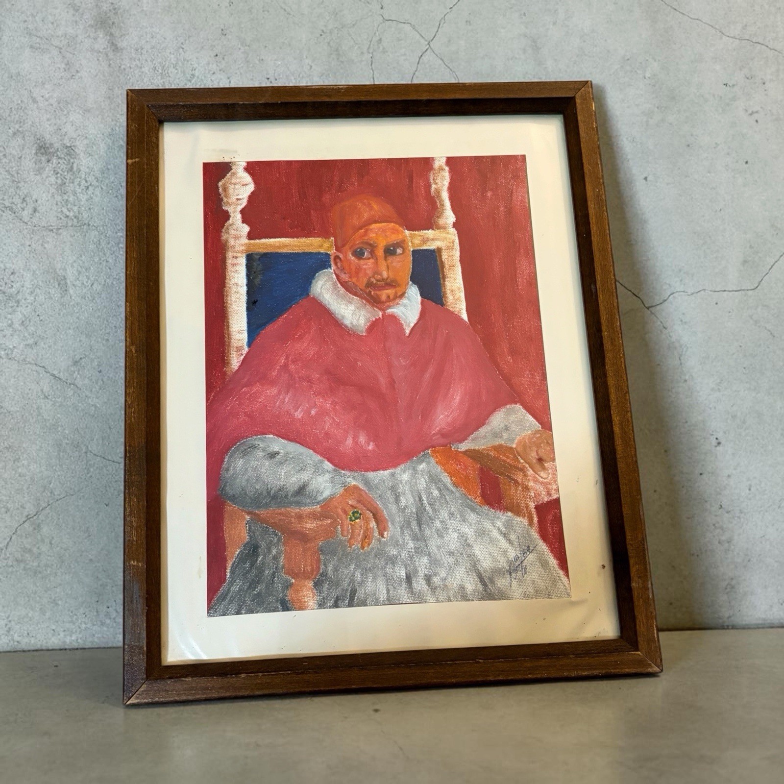 Vtg Framed Oil Painting Pope VIII The Innocent Signed 1989 Religious Portrait