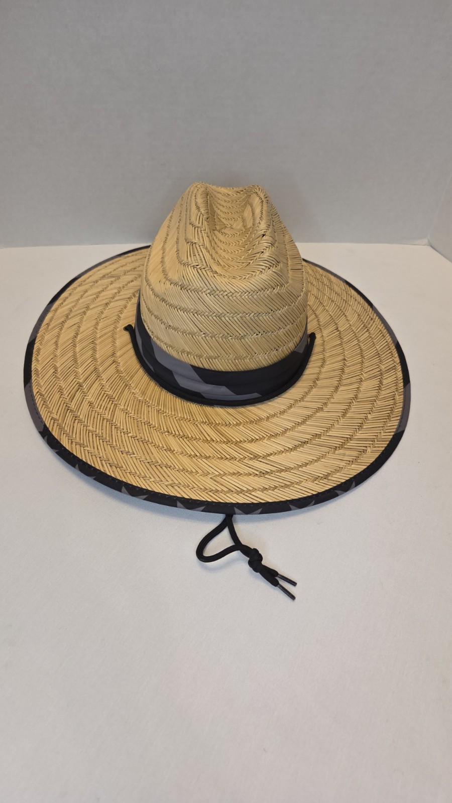Baja Straw Sun Hat Camo One Size Chin Strap Flag Black Grey
