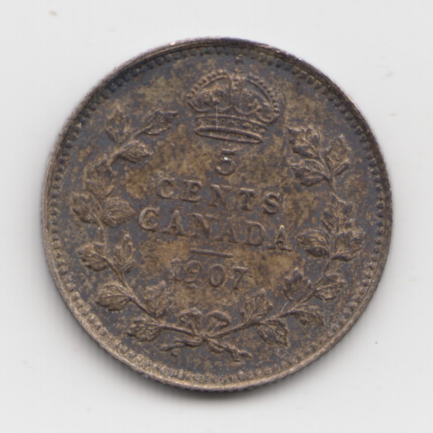 1907 Canada 5 Cents Silver Coin