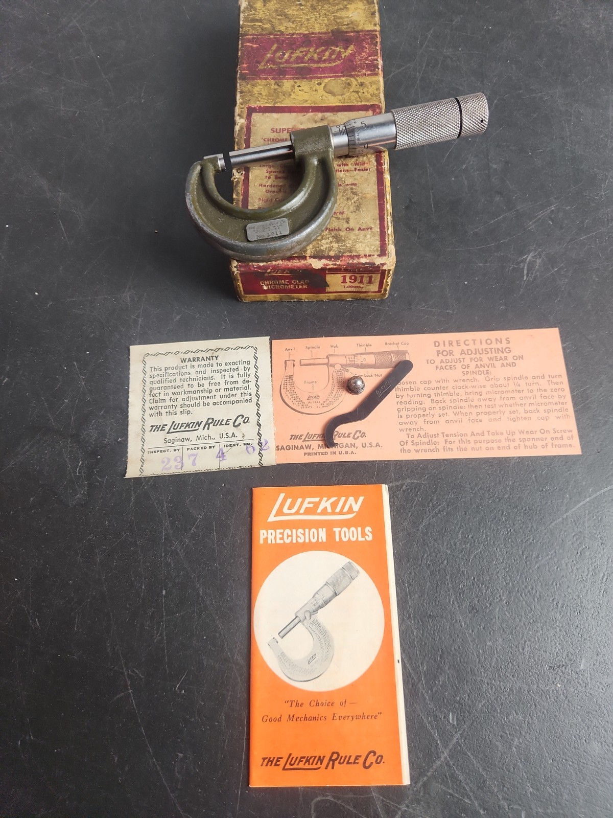 Vintage Lufkin No. 1911 Micrometer Caliper 0-1" Original Box