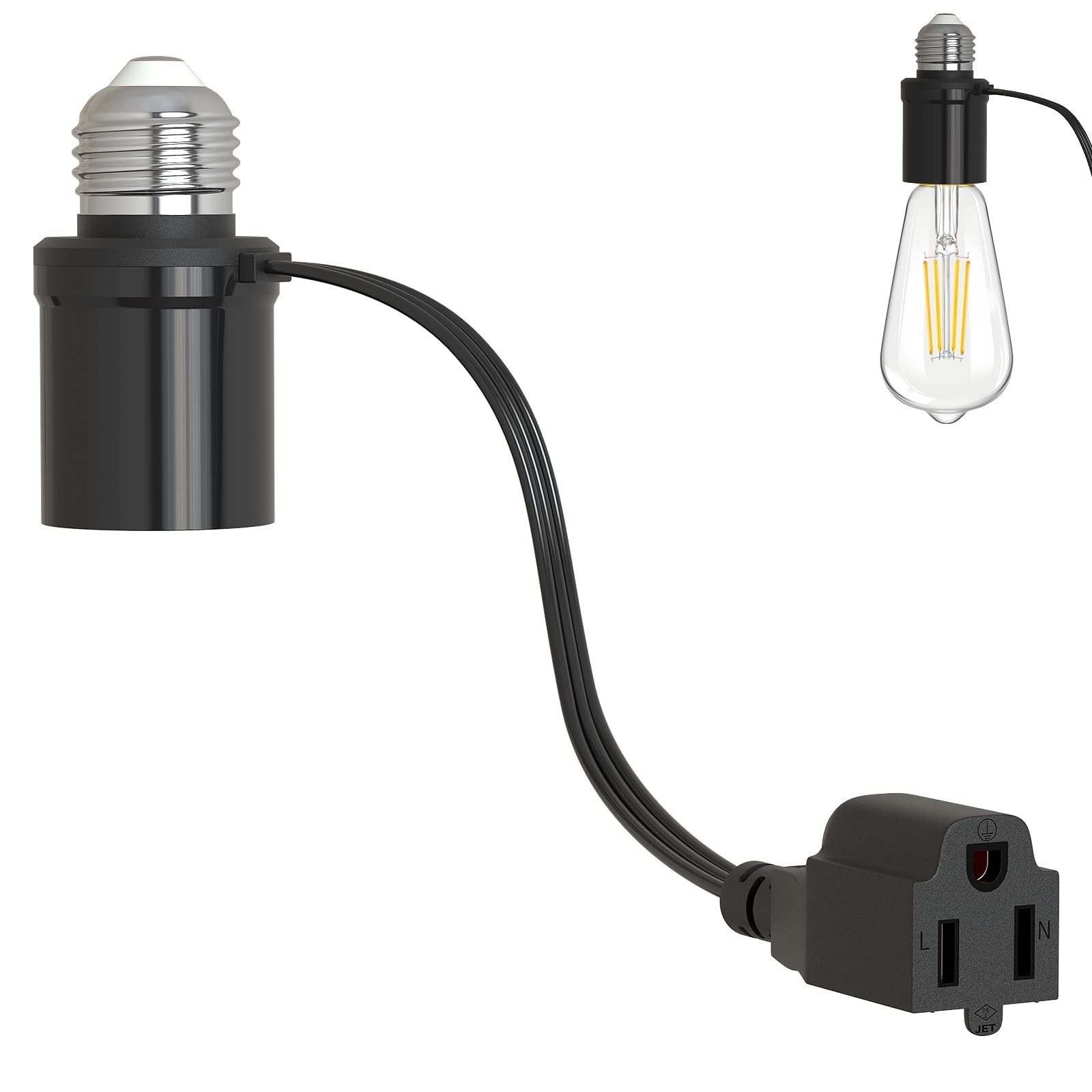 Light Socket Outlet Adapter, 3 in 1 Light Bulb Plug Adapter, Convert E26/E27 ...