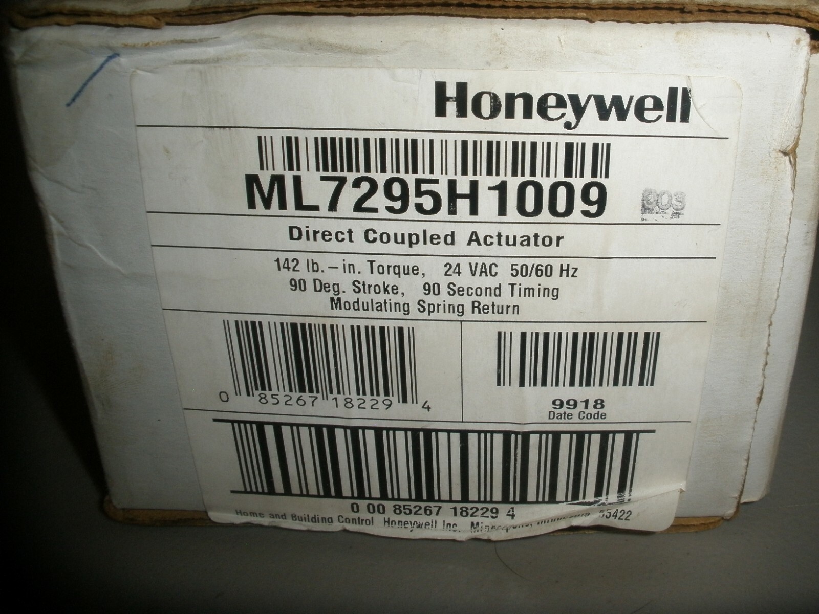 HONEYWELL ML7295H1009 SPRING RETURN DIRECT COUPLED ACTUATOR "MISSING PARTS"
