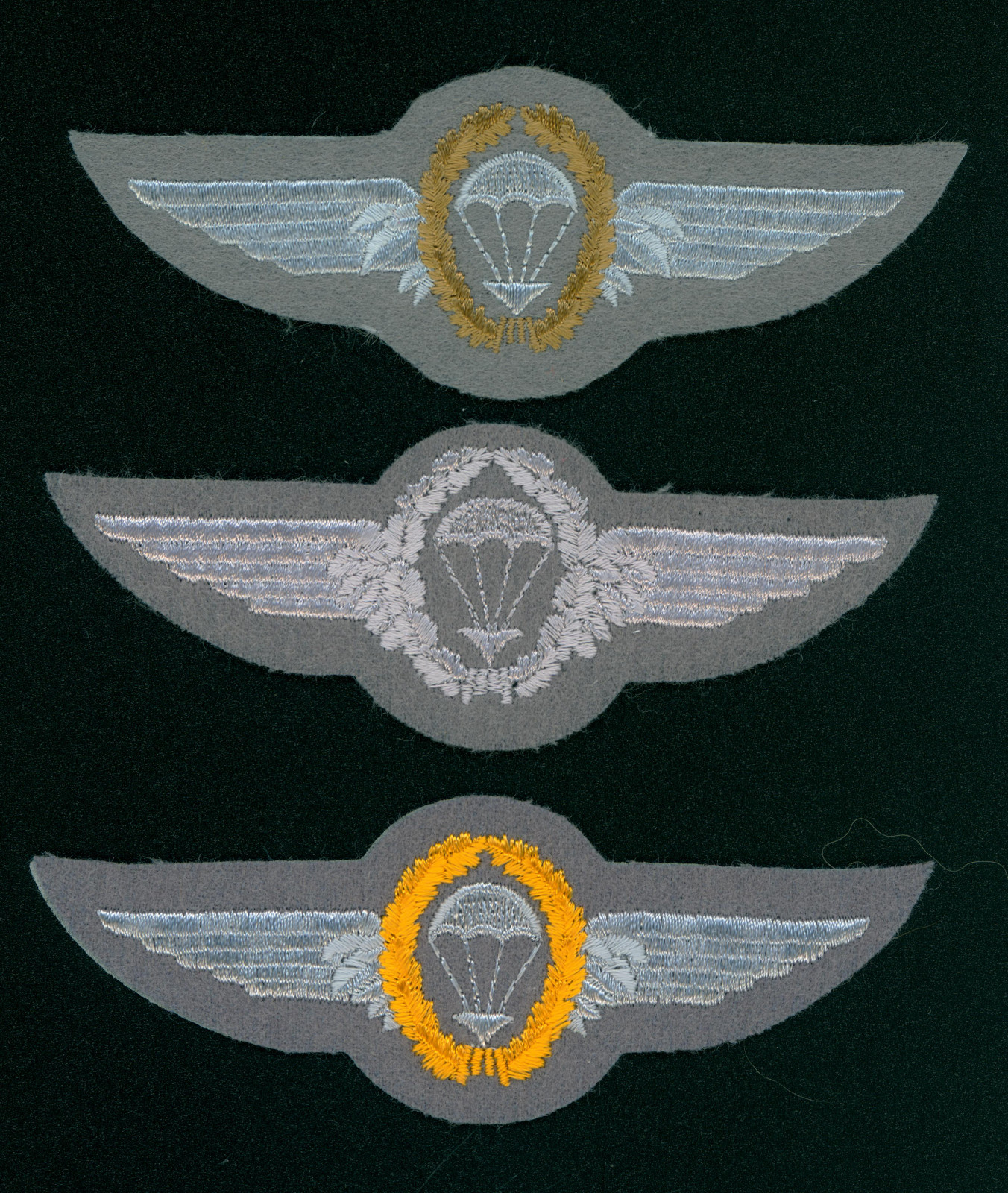 GERMANY, ARMY, PARA WINGS, COMPLETE SET, ON GRAY, CIRCA 1960's, PARACHUTIST